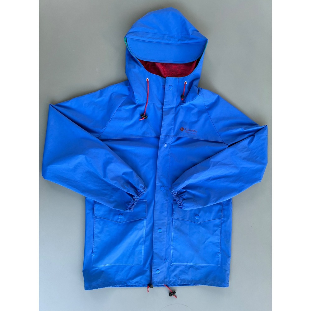 Vintage Columbia Sportswear Blue Rain Jacket Hooded PVC Shell Mens S